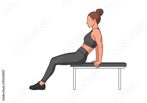 Woman performing bench dips exercise for triceps workout.