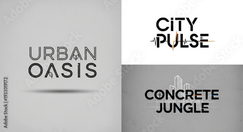 Urban Oasis City Pulse and Concrete Jungle logos represent urban environments and modern city life.