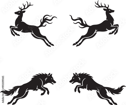 Spirit animals of deer and wolves in ghostly smoke style