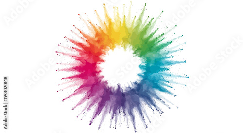 Colorful Holi Festival Day Frame with rainbow colors and paint splashes on a blank white background for decoration and design