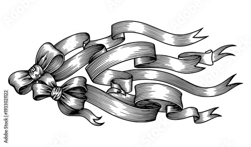 Vintage hand-drawn ribbon banners vector collection with ornate design on white background