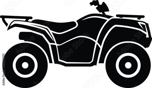 Stylized black silhouette of a fourwheel allterrain vehicle for outdoor recreational driving and sport activities