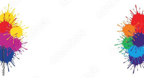 Colorful Holi Festival Day Frame with rainbow paint splashes on a blank white background for decoration and celebration design