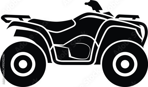 Stylized black silhouette of an all terrain vehicle or ATV isolated on a white background for graphic design