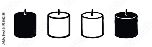 Stylized Candle Icons Set. Collection of Various Wax Candle Silhouette and Outline Vectors.