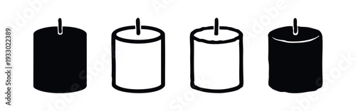 Minimalist Candle Icons Set. Variety of Wax Candle Silhouette and Outline Vector Graphics.