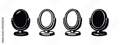 Decorative Table Mirror Icons. Various Oval Vanity Mirror Silhouette and Outline Vectors with Frames.