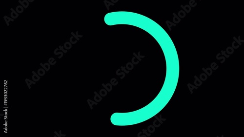 Turquoise loading circle animation on transparent background, progress bar with alpha channel, seamless loop