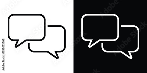 Outline vector icon of two speech bubbles representing dialogue and conversation. Clean linear design for messaging apps, social media interaction, and digital communication symbols.