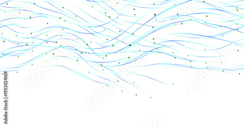 Photos Abstract design with blue lines, green dots, and white background, perfect for modern artwork and digital designs
