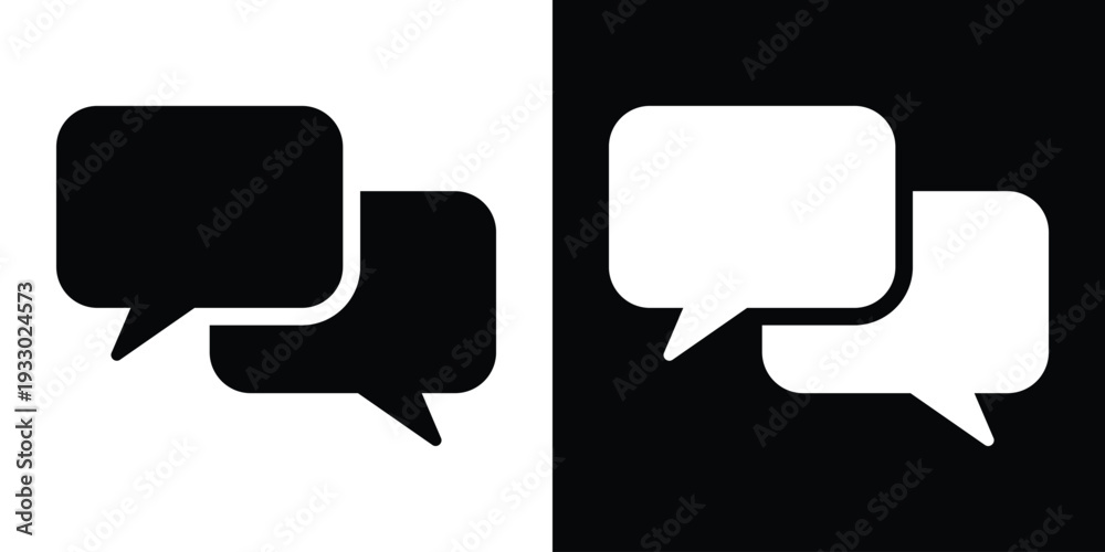 Fototapeta premium Outline vector icon of two speech bubbles representing dialogue and conversation. Clean linear design for messaging apps, social media interaction, and digital communication symbols.