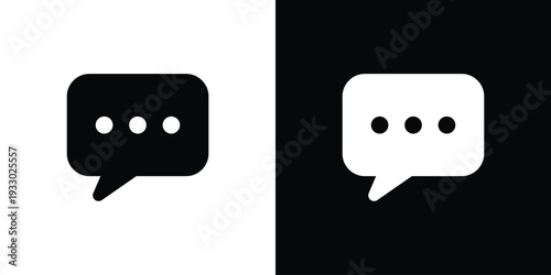 Simple outline speech bubble icon in black and white versions. Minimalist vector symbol for messaging, notifications, comments, and digital communication interface elements for apps.