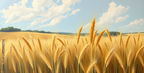 wheat, ears, grain, cereal, harvest, agriculture, farming, field, rural, countryside, nature, crop, plant, golden, yellow, brown, oil, painting, artwork, art, canvas, texture, brushstroke, fineart, cl