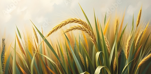 wheat, ears, grain, cereal, harvest, agriculture, farm, farming, field, rural, countryside, nature, crop, plant, golden, yellow, oilpainting, artwork, art, canvas, texture, brushstroke, fineart, class