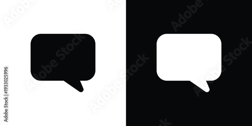 Simple outline speech bubble icon in black and white versions. Minimalist vector symbol for messaging, notifications, comments, and digital communication interface elements for apps.