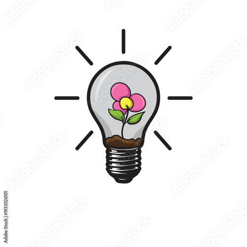 Energy green flower in a light bulb symbolizes vibrant life. Suitable for ecofriendly concepts, renewable energy, and sustainability campaigns.