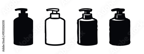 Pump Dispenser Bottles Icons Set. Shampoo, Lotion and Liquid Soap Container Symbols.