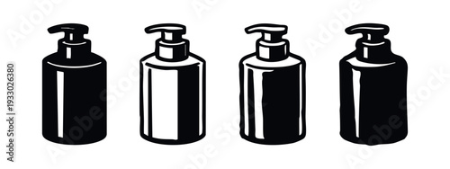 Collection of Pump Bottle Icons. Various Styles of Liquid Dispenser and Cosmetic Product Symbols.
