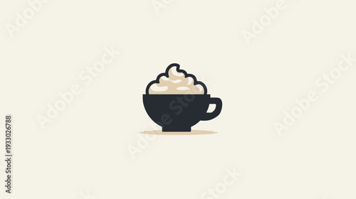 Stylized coffee cup with whipped cream illustration against a neutral backdrop