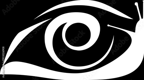 Abstract eye with snail antennae vector illustration in white on black background