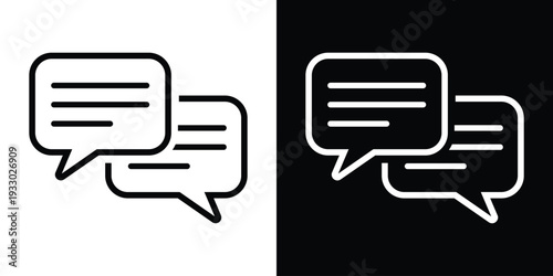 Outline vector icon of two speech bubbles representing dialogue and conversation. Clean linear design for messaging apps, social media interaction, and digital communication symbols.
