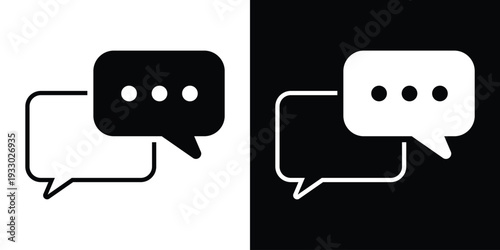 Outline vector icon of two speech bubbles representing dialogue and conversation. Clean linear design for messaging apps, social media interaction, and digital communication symbols.