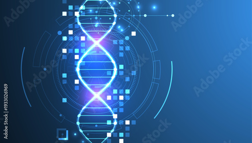 Scientific and technological background. Image of dna molecule with technological elements.