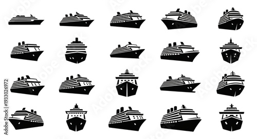 Collection of various cruise ships in different angles and perspectives for design.