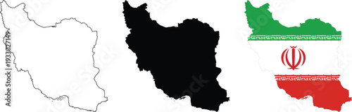 Iran map with national flag_Middle East country outline map