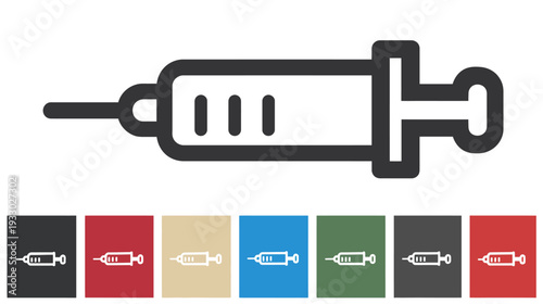 Minimalist Line Art Syringe Icon Vector. Healthcare, Medical Injection, Vaccination, Immunization, and Treatment Concept Illustration.