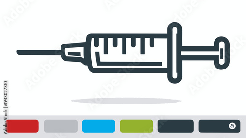 Medical syringe icon for health care, vaccine, injection, medication, and drug administration. Simple vector graphic.