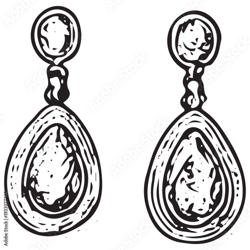 Vintage Drop Earrings Jewelry Fashion Accessory Engraved Line Art Illustration
