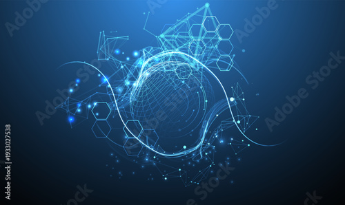 Abstract sphere background with plexus effect. 3D surface. Vector illustration.