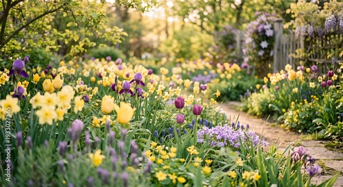 Wallpaper Mural Bright Flower Garden with Tulips and Daffodils in Bloom Torontodigital.ca