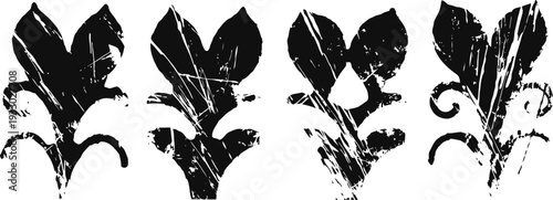 grunge fleur de lis black floral decorative symbols isolated on white background