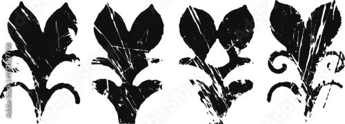 Fototapeta grunge fleur de lis black floral decorative symbols isolated on white background