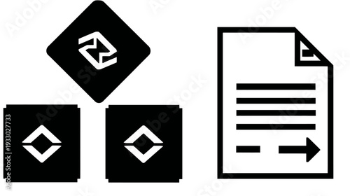 Digital workflow and data management icon. Modular system architecture concept with file export and document sharing process.