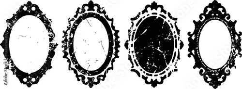 Vintage ornate oval frames with decorative intricate patterns, antique border design set