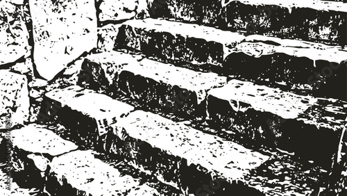 Old stone stairs with textured surface and weathered steps outdoors