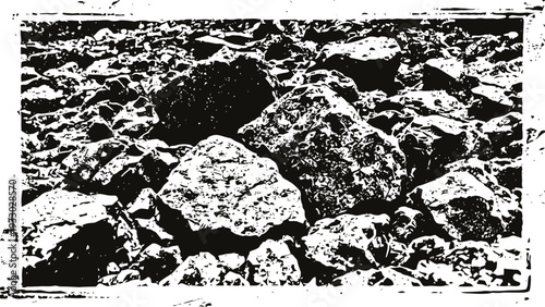 Rough textured natural rocks and stones pile outdoor on uneven ground surface