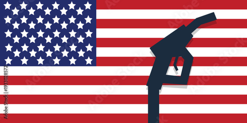 Background fuel pump nozzle with the American flag. United States of America petroleum industry