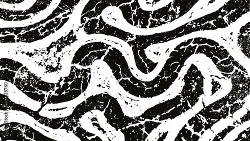 Abstract black and white grunge texture with wavy crackled lines and distressed paint effect