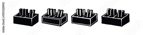 Kitchen Knife Block with Knives Hand-Drawn Vector Icon Collection, Black and White