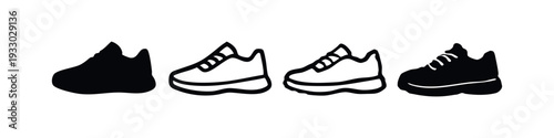 Collection of Sport Shoes and Sneakers Icons in Doodle Style, Athletic Footwear