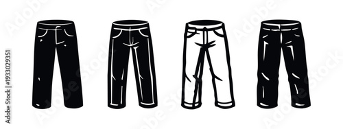 Hand-Drawn Jeans and Trousers Icon Collection, Fashionable Bottoms in Doodle Style