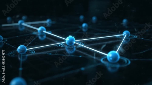 Network Nodes Connecting in Bright Blue Web Focused On Surface