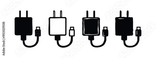 Phone Charger Icons Set with USB Cable in Various Flat and Hand-Drawn Styles