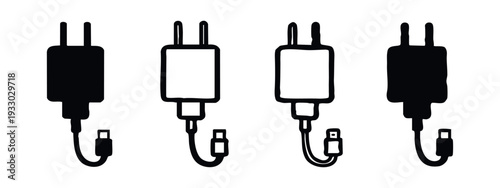 USB-C Phone Charger Icons Set with Cable in Flat and Hand-Drawn Styles