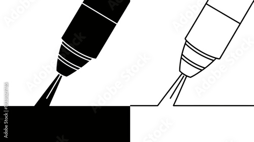 A black and white illustration of two markers creating a contrasting color effect