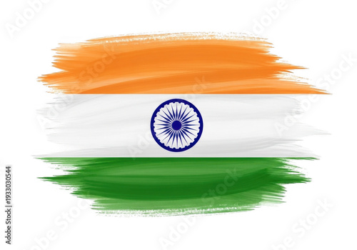 Indian national flag with brush stroke effect isolated on transparent background
